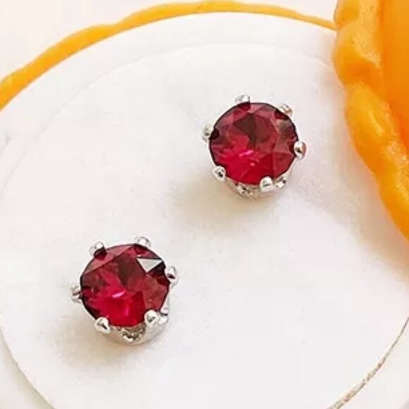 🎊 Classic Design Red Birthstone Solitaire Stud Earrings, MLNN1276 - Picture 2 of 3